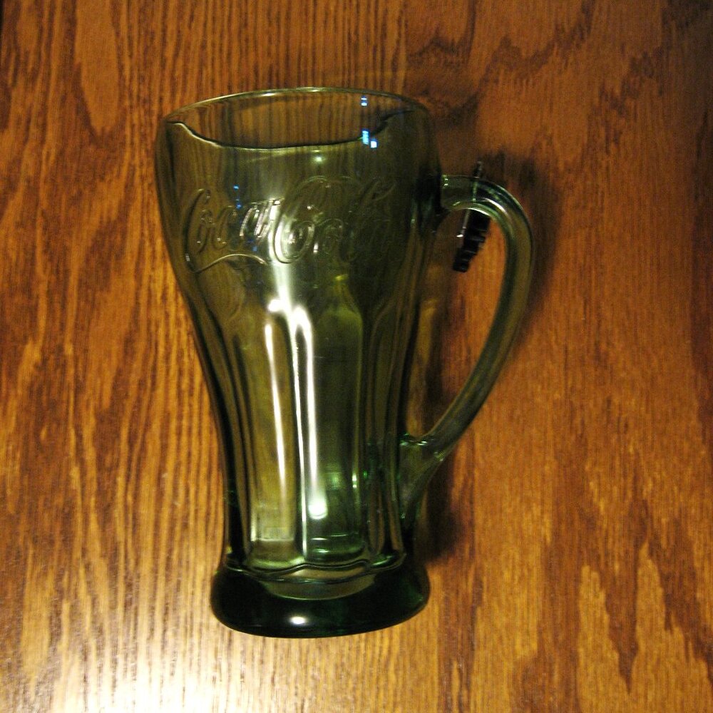 COPY - Green Coca-Cola handled glass